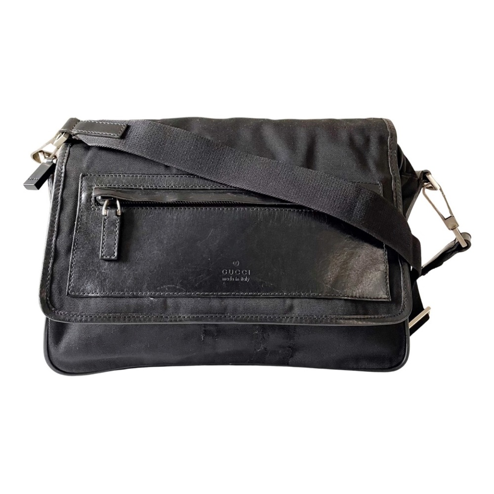 Gucci black nylon and leather crossbody shoulder bag